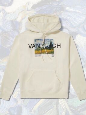 Van Gogh Cream Pullover Hoodie with Art Print
